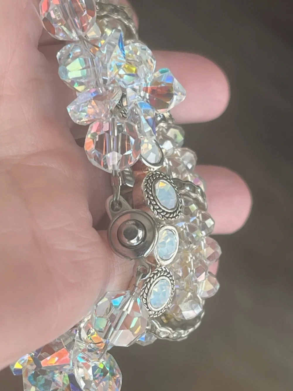 Crystal Beaded Stretch Bracelet Set - Iridescent Clear